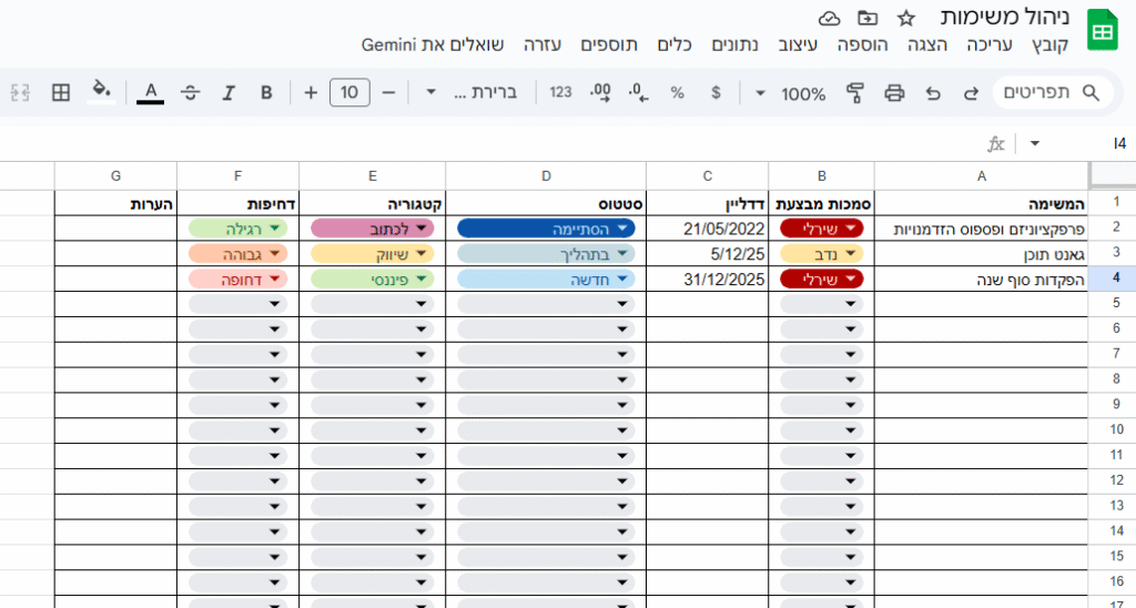 תבנית גאנט תוכן חודשית ב-Excel